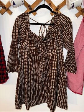 Free People Brown and Cream Printed Peasant dress NWT